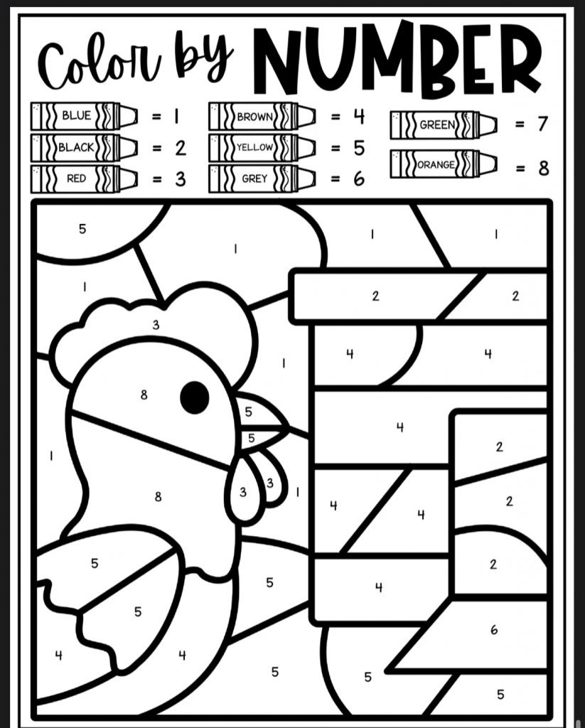Rooster Color By Number Coloring Sheet