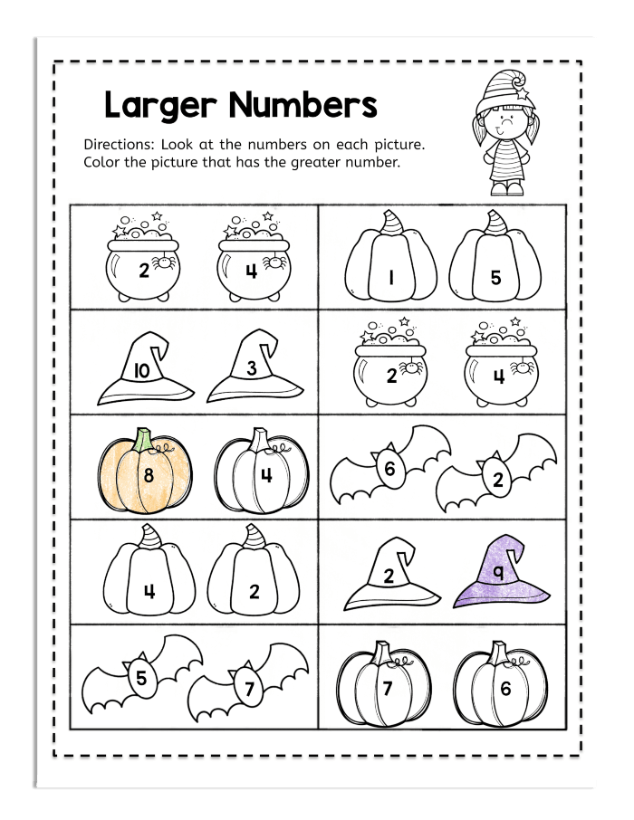 Larger Numbers Halloween Activity Sheets