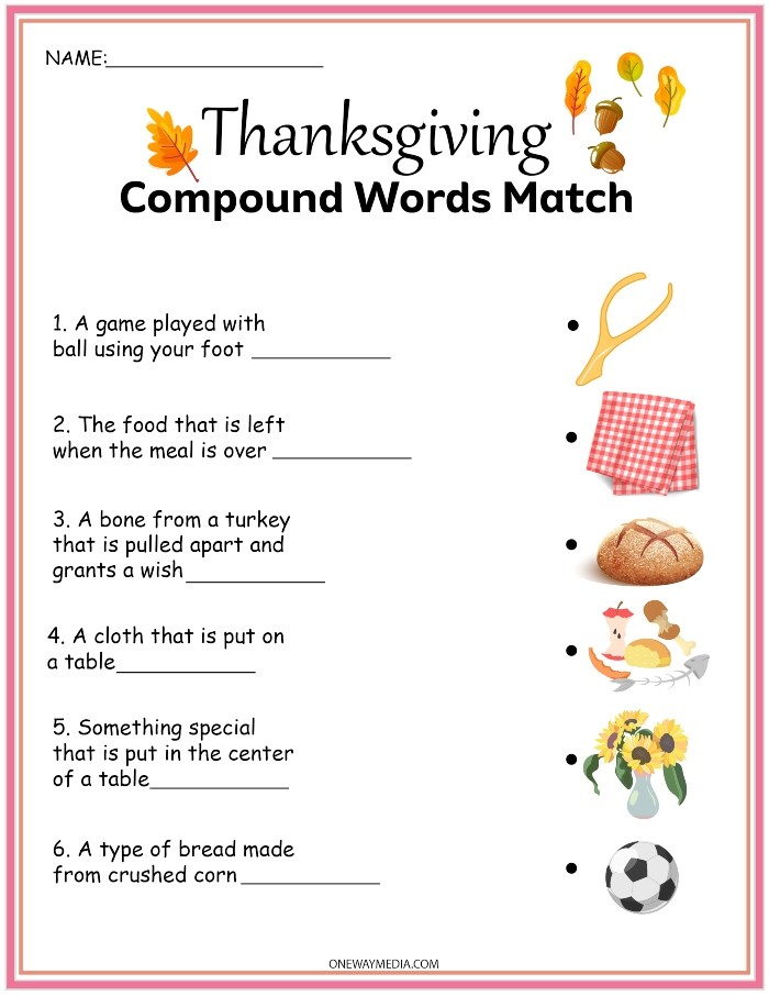 Thanksgiving Compound Words Match