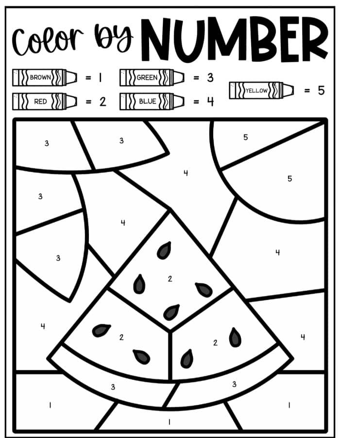 Watermelon Color By Number Coloring Sheet