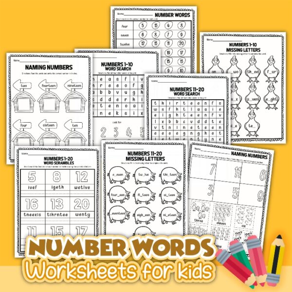 Number Words Worksheets for Kids - Ice Cream n Sticky Fingers