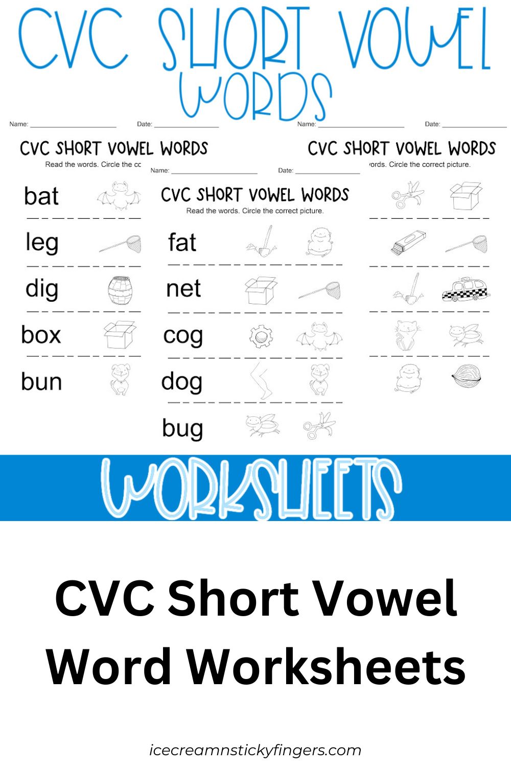 CVC Short Vowel Word Worksheets