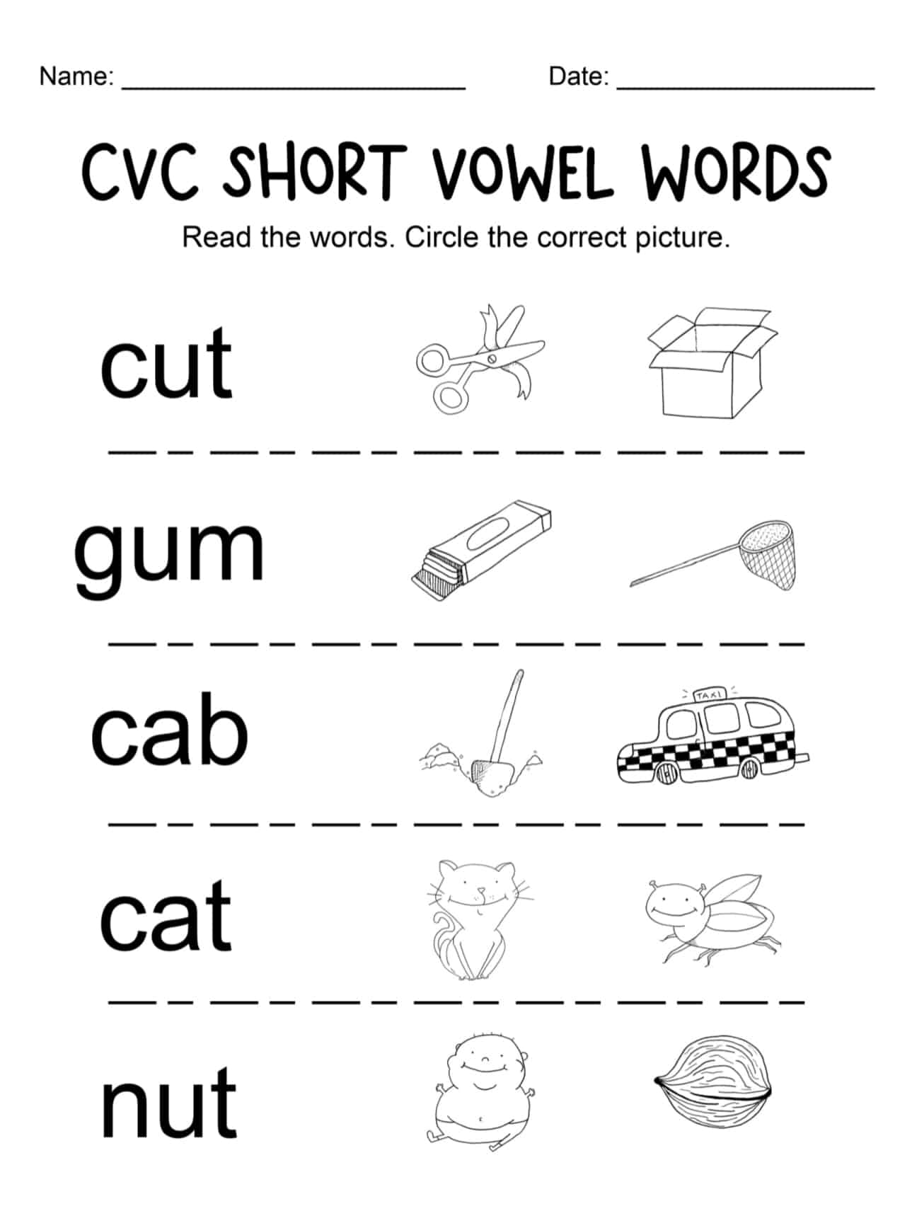 CVC Short Vowel Word Worksheets - Ice Cream n Sticky Fingers