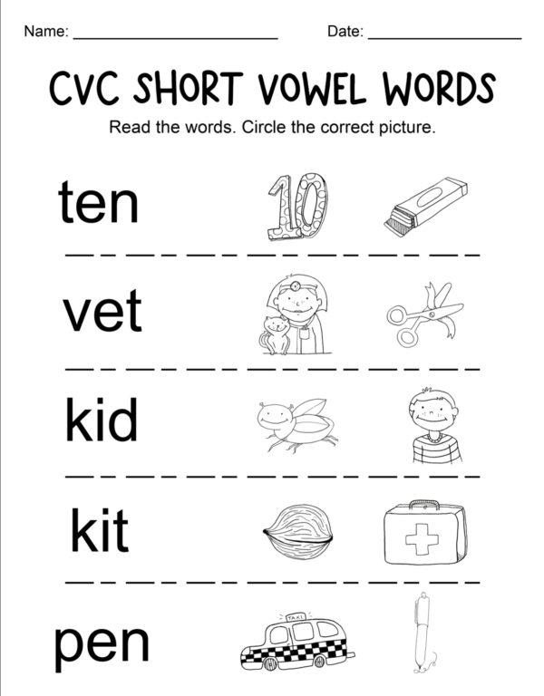 CVC Short Vowel Word Worksheets - Ice Cream n Sticky Fingers