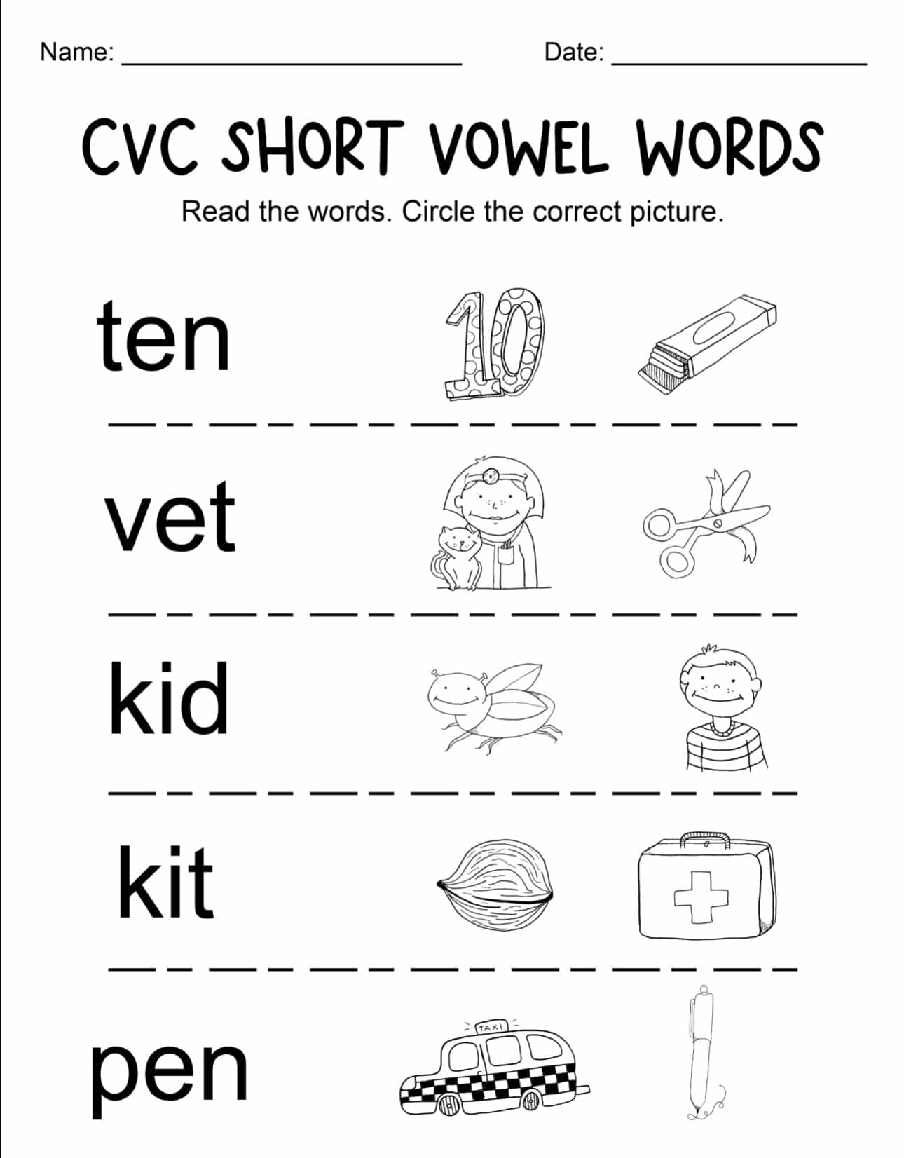 CVC Short Vowel Word Worksheets - Ice Cream n Sticky Fingers