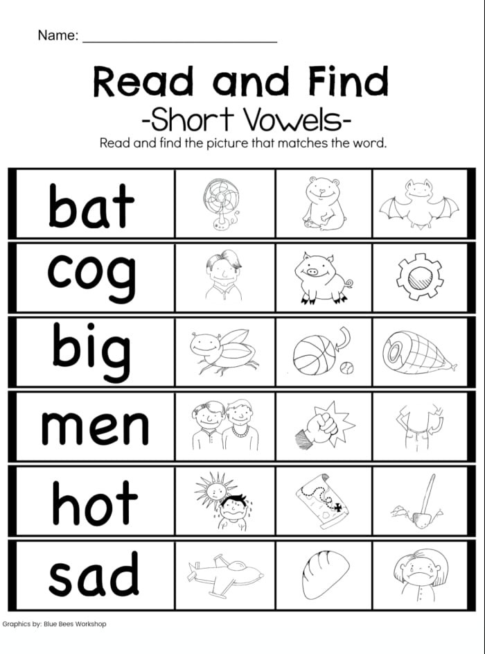 Read and Find Short Vowels Worksheets Pg 2