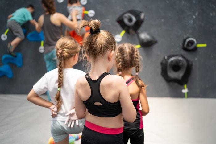 kids training to rock climbing